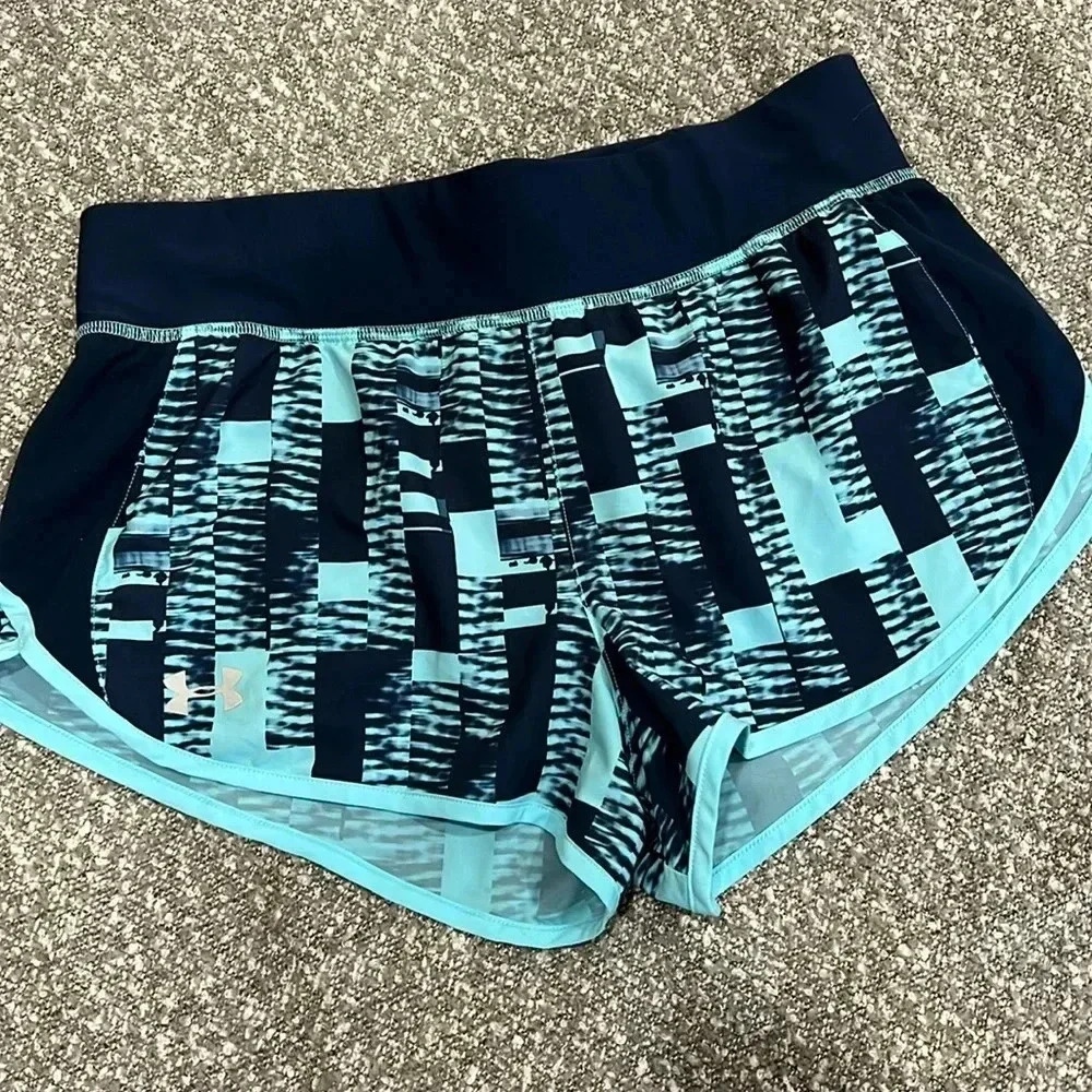 Under Armour Women's Blue and Black Patterned Shorts